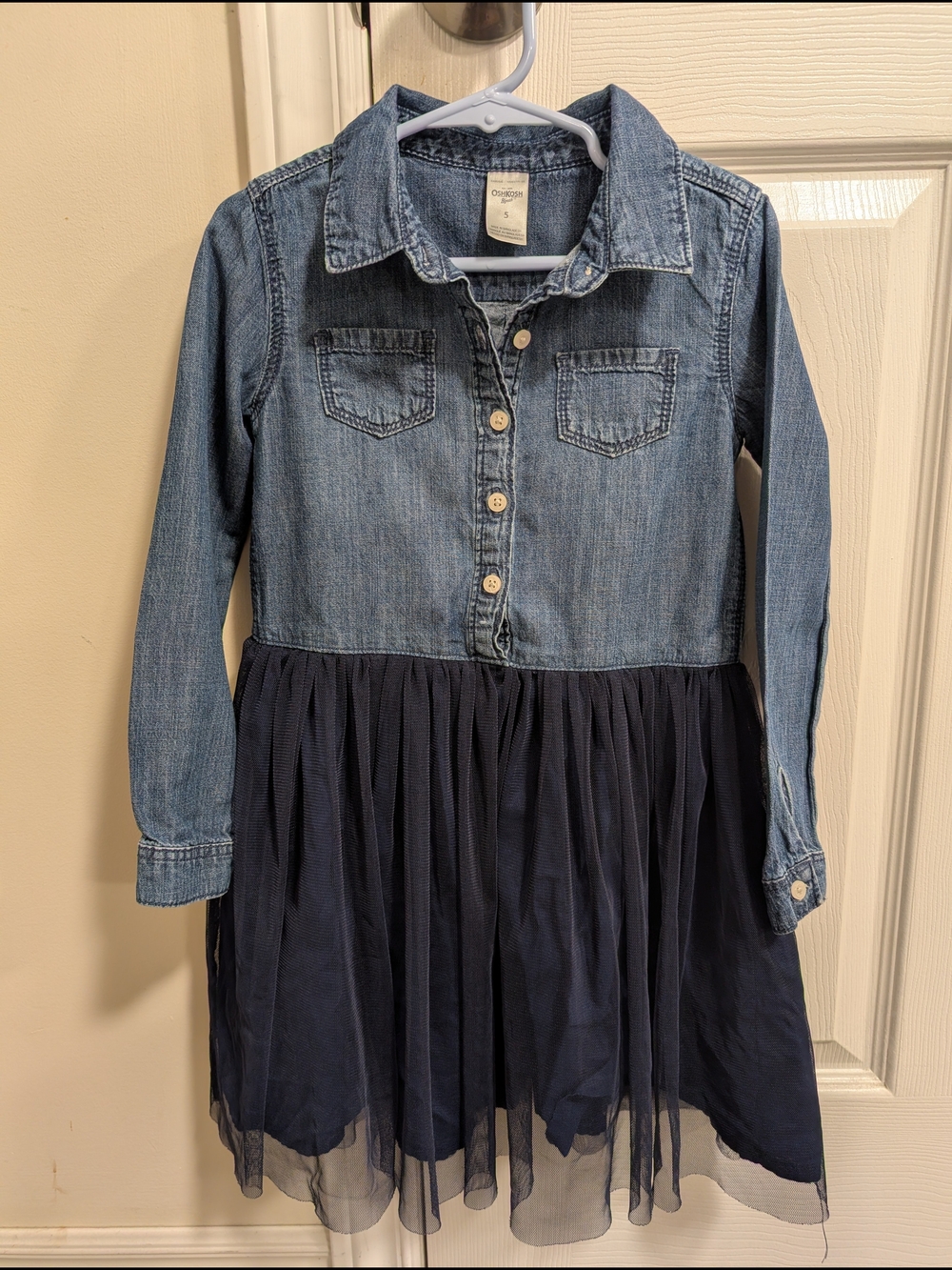 OshKosh B'gosh Light Blue Denim Dress with Navy Tulle Skirt Dress